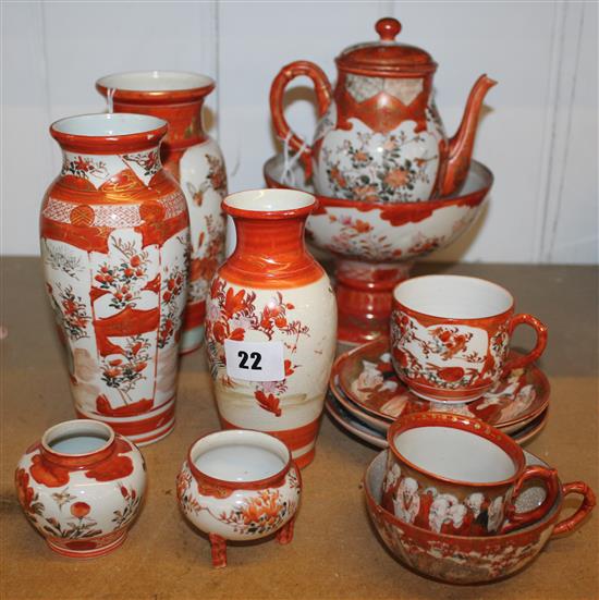 Collection early 20C Japanese Kutani ware, inc vases, cups and saucers, etc.